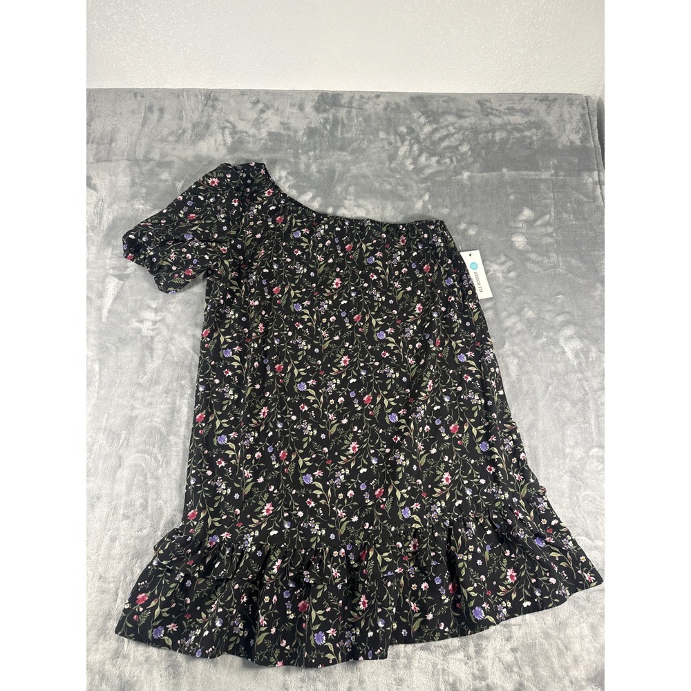 French Grey One Shoulder Floral Ruffle Hem Dress Stitch Fix Exclusive Black L